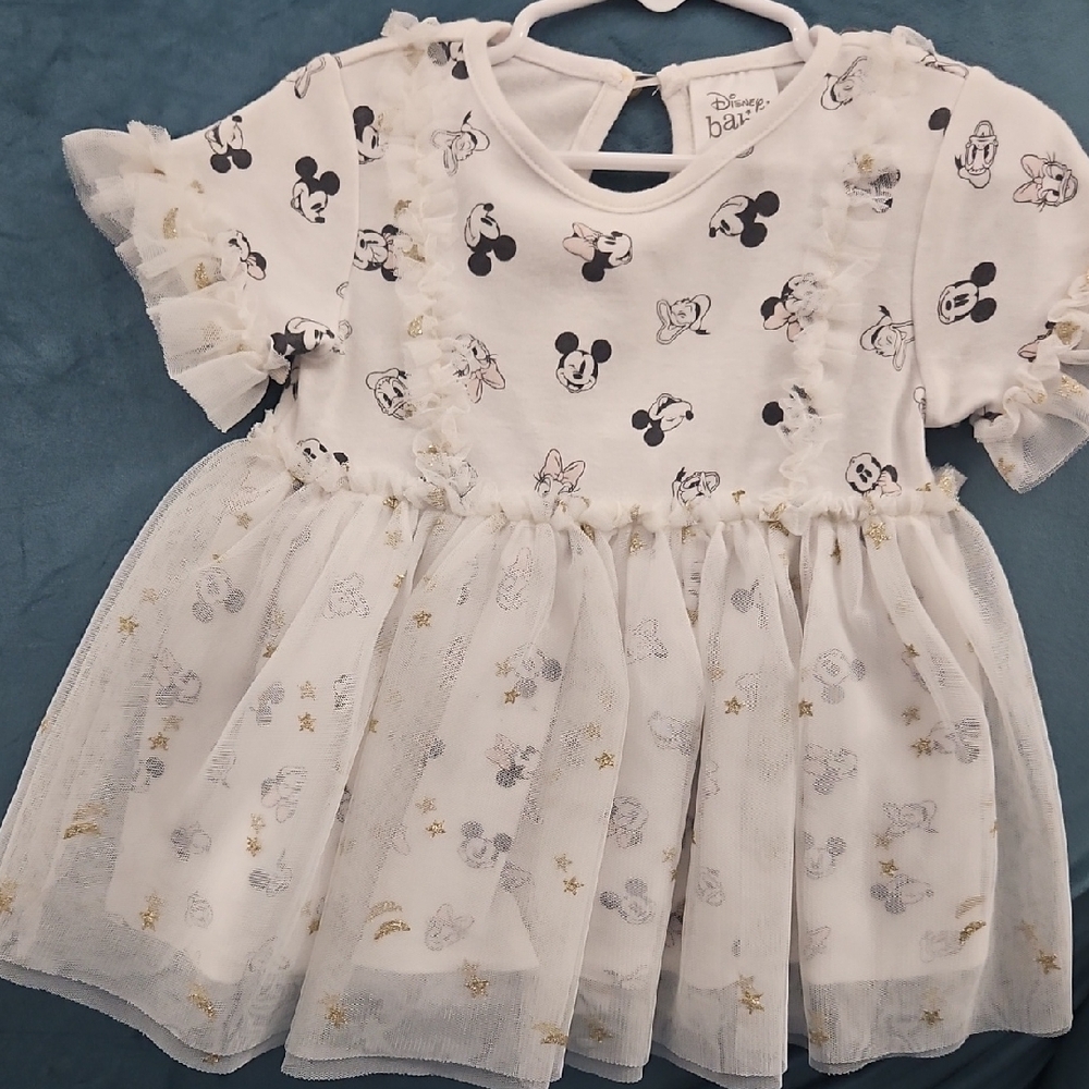 Disney Baby White Dress with Mickey And Minnie Mouse Print